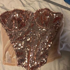 SHEIN Gold Sequin Bustier Crop Top